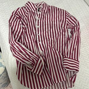 Talbots Women's Red and White Striped Button Down Shirt